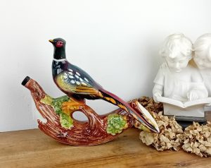 Bouteille vintage en barbotine / Garnier / Faisan / n°11129