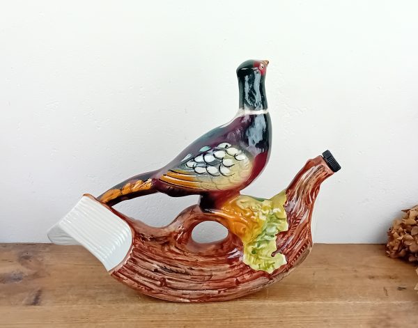 Bouteille vintage en barbotine / Garnier / Faisan / n°11129