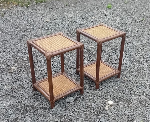 Paire de guéridons ou chevets vintages en rotin n°11142 // Réservés //