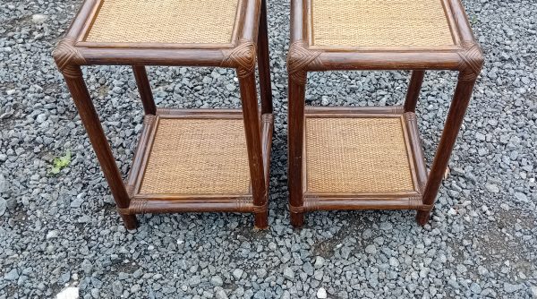 Paire de guéridons ou chevets vintages en rotin n°11142 // Réservés //
