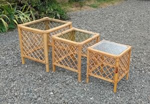 Tables gigognes vintages en rotin n°11300