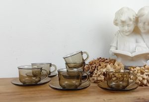 Lot de 6 tasses vintages en verre fumé Arcoroc n°11421