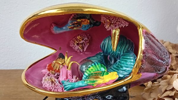 Veilleuse vintage en céramique / Moule / Poisson / Vallauris n°11461 // Réservé a V //