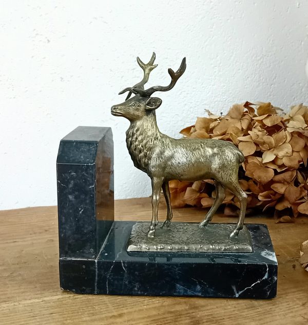 Ancien serre livre en marbre / cerf / n°11462 // Réservé a V //