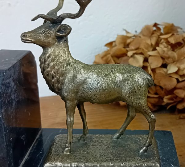Ancien serre livre en marbre / cerf / n°11462 // Réservé a V //