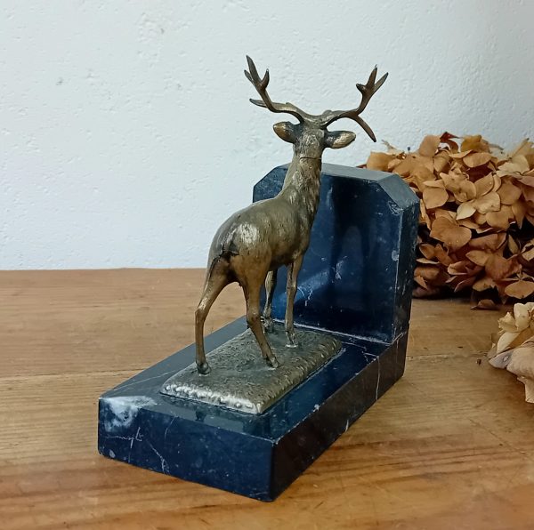 Ancien serre livre en marbre / cerf / n°11462 // Réservé a V //