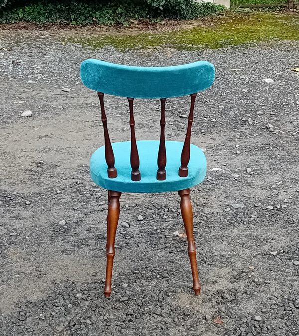 Chaise vintage / velours bleu n°11483