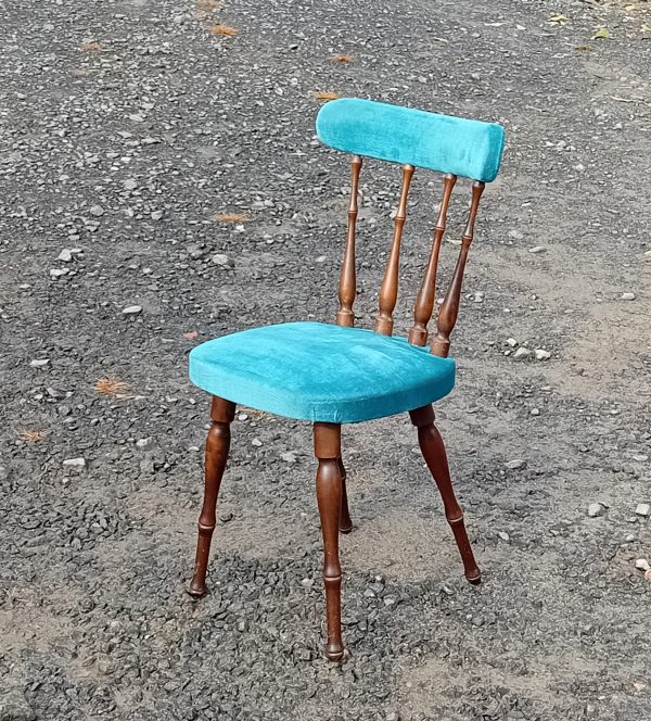 Chaise vintage / velours bleu n°11484
