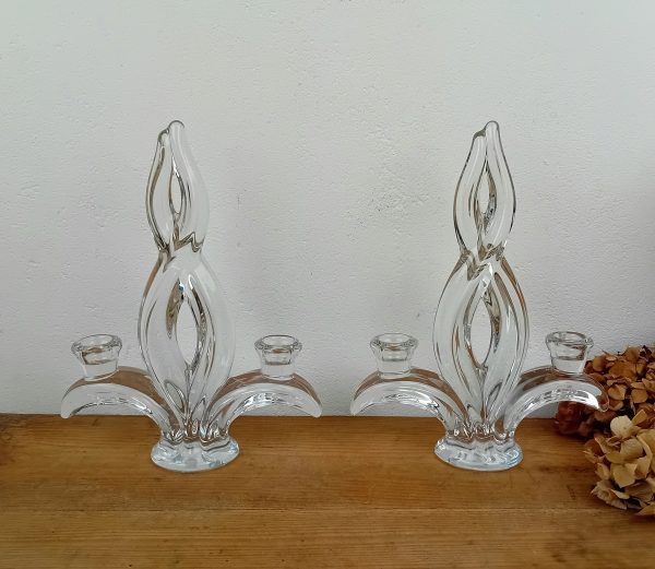 Paire de bougeoirs en cristal de Vannes n°11501