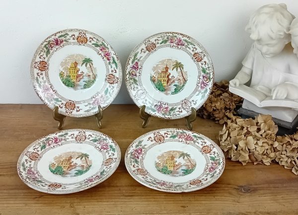 Lot de 4 anciennes assiettes Cyprus Sarreguemines n°11602