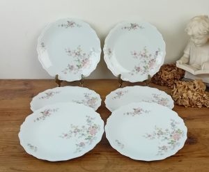 Lot de 6 assiettes plates en porcelaine de Limoges n°11605