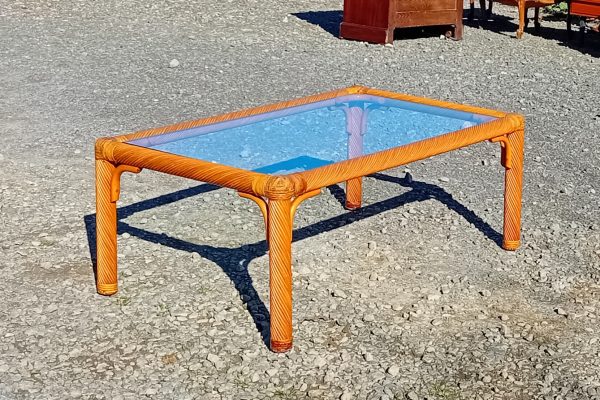 Table basse vintage en rotin n°11639