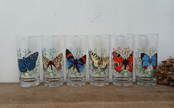 Lot de 6 verres vintages / Papillons / n°11673