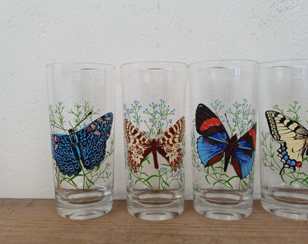 Lot de 6 verres vintages / Papillons / n°11673