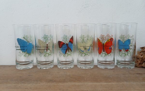 Lot de 6 verres vintages / Papillons / n°11673