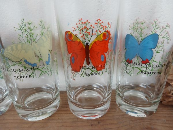 Lot de 6 verres vintages / Papillons / n°11673