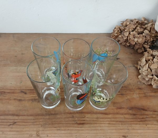 Lot de 6 verres vintages / Papillons / n°11673
