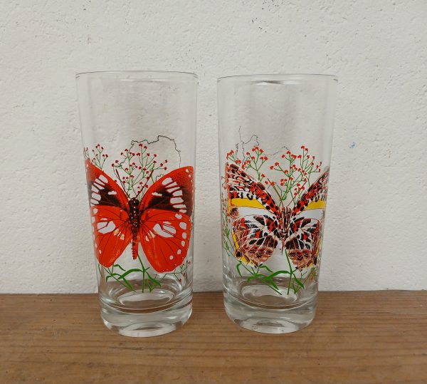 Lot de 2 verres vintages / Papillon / n°11677