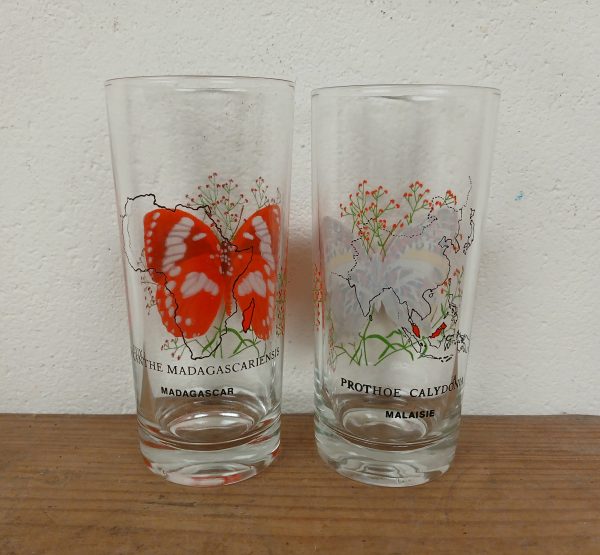 Lot de 2 verres vintages / Papillon / n°11677