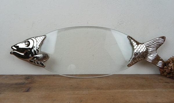 Plat a poisson en verre et métal argenté n°11678