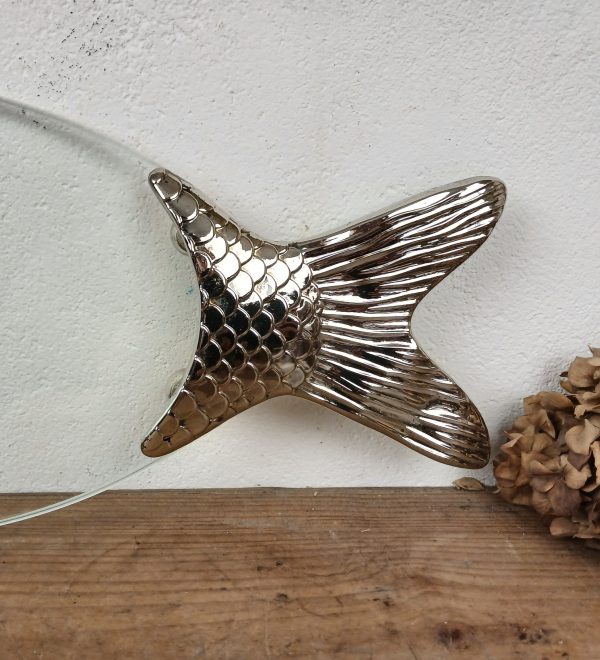 Plat a poisson en verre et métal argenté n°11678