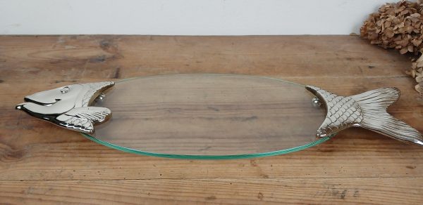 Plat a poisson en verre et métal argenté n°11678