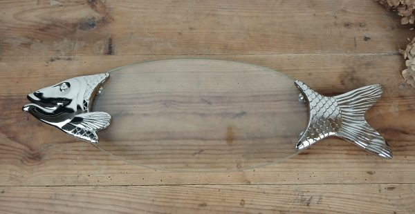 Plat a poisson en verre et métal argenté n°11678
