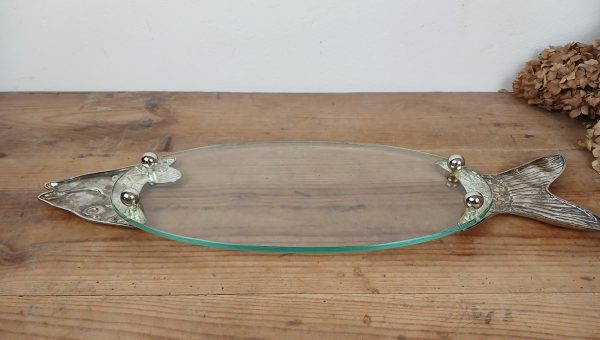 Plat a poisson en verre et métal argenté n°11678