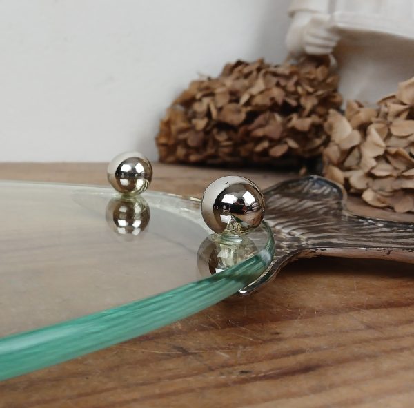 Plat a poisson en verre et métal argenté n°11678