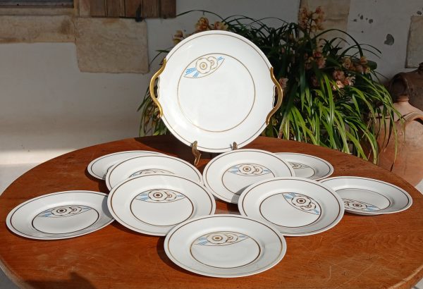 Service a gâteaux Art Déco en porcelaine n°12073