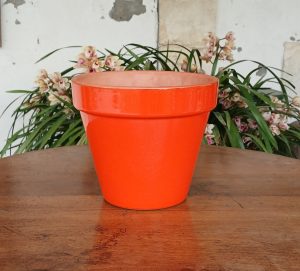 Pot de fleur vintage en céramique orange n°12101