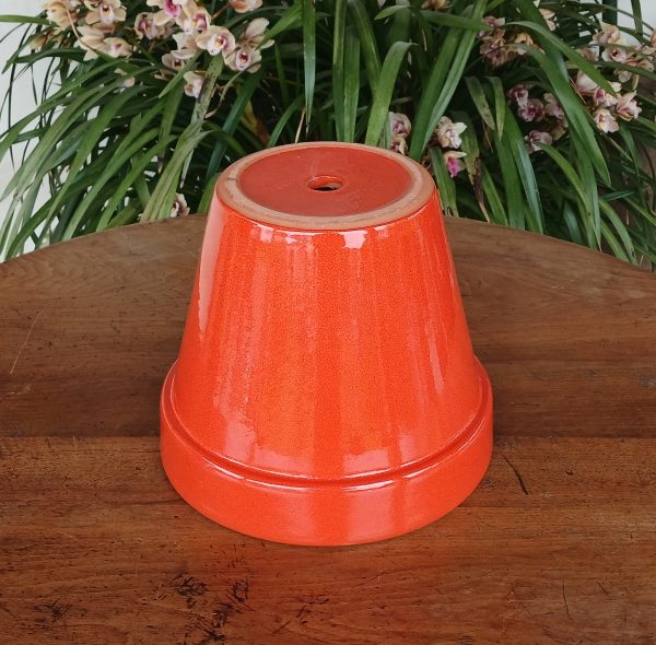 Pot de fleur vintage en céramique orange n°12101